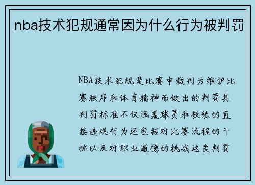 nba技术犯规通常因为什么行为被判罚